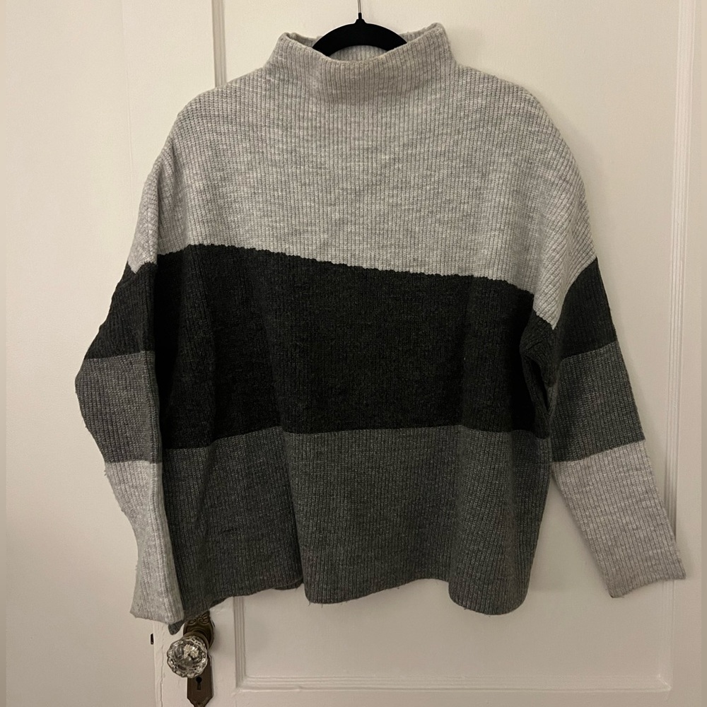 Grayscale Colorblock Turtleneck Sweater